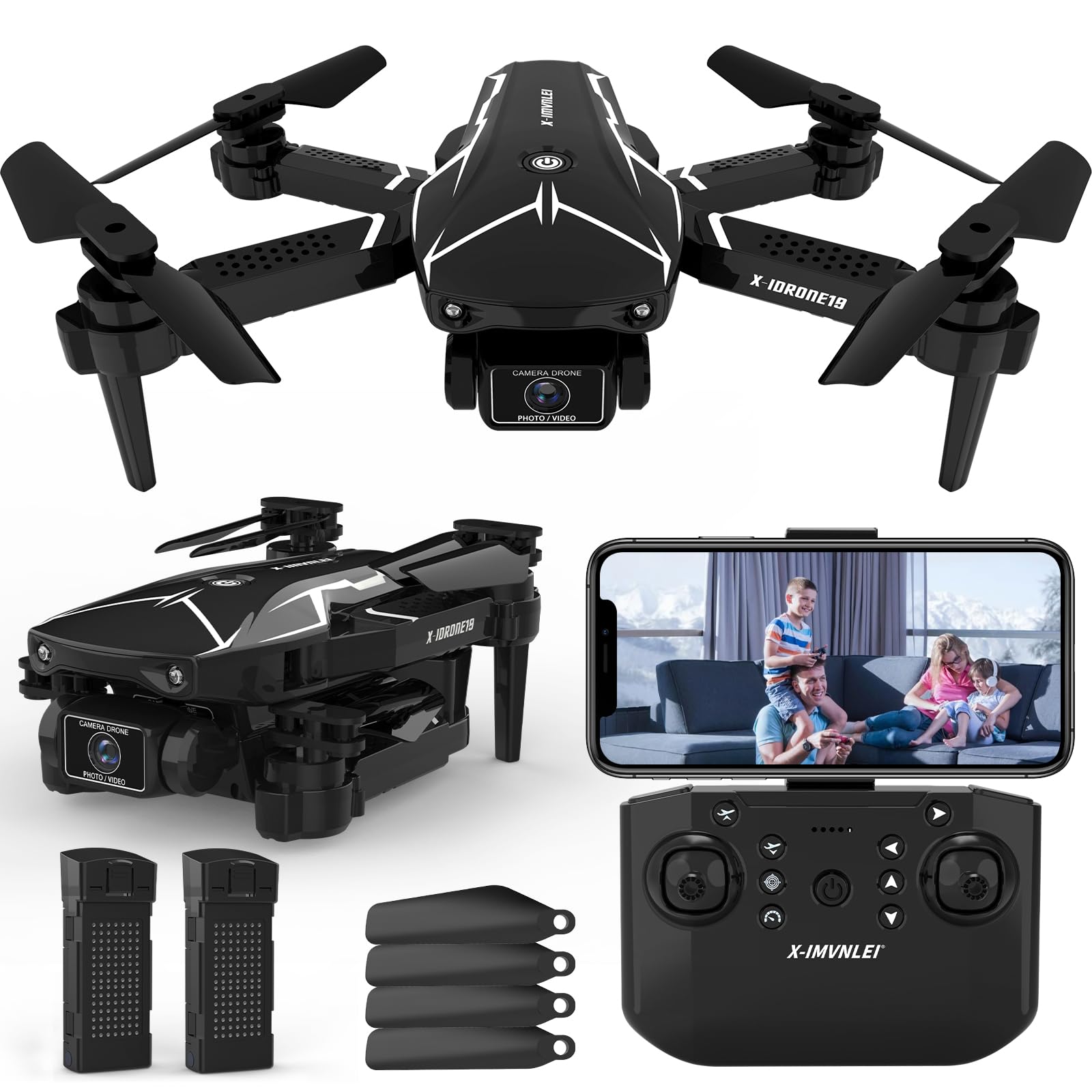 X19 Drohne mit 2 Kamera für Erwachsene,RC Mini Drohnen mit Camera 720P,WiFi FPV Drone mit 20 Min Lange Flugzeit,Faltbare kinderdrohne mit One Key Start/Landen and Höhenhalten für Anfänger,2 Batterien von FAKJANK