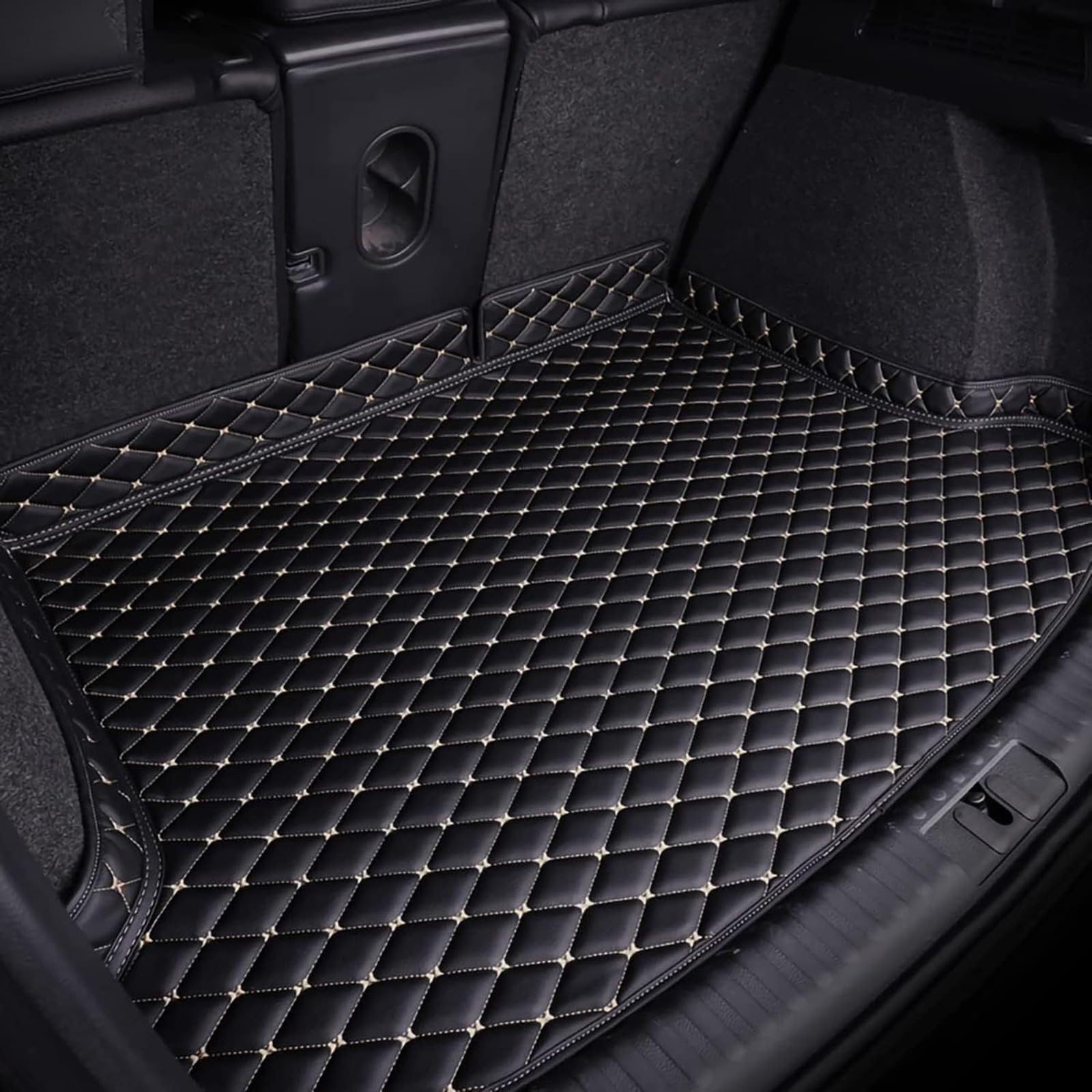 Auto Leder Kofferraummatten Für BMW X5 F15 (5seats) 2014-2018, Cargo Teppich Kofferraumwanne Hohe Seite Schutzmatte Kofferraum Kratzfeste Kofferraummatte Innenraum ZubehöR,C/Black-Beige von FAMAIS