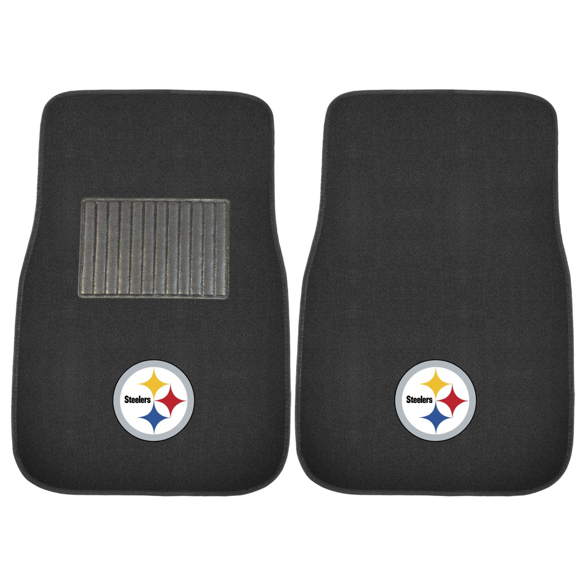 FANMATS 10302 NFL – Pittsburgh Steelers Automatten-Set für Vordersitze, Bestickt, Schwarz, 43,2 x 64,8 cm, rundes Steelers Primary Logo von FANMATS