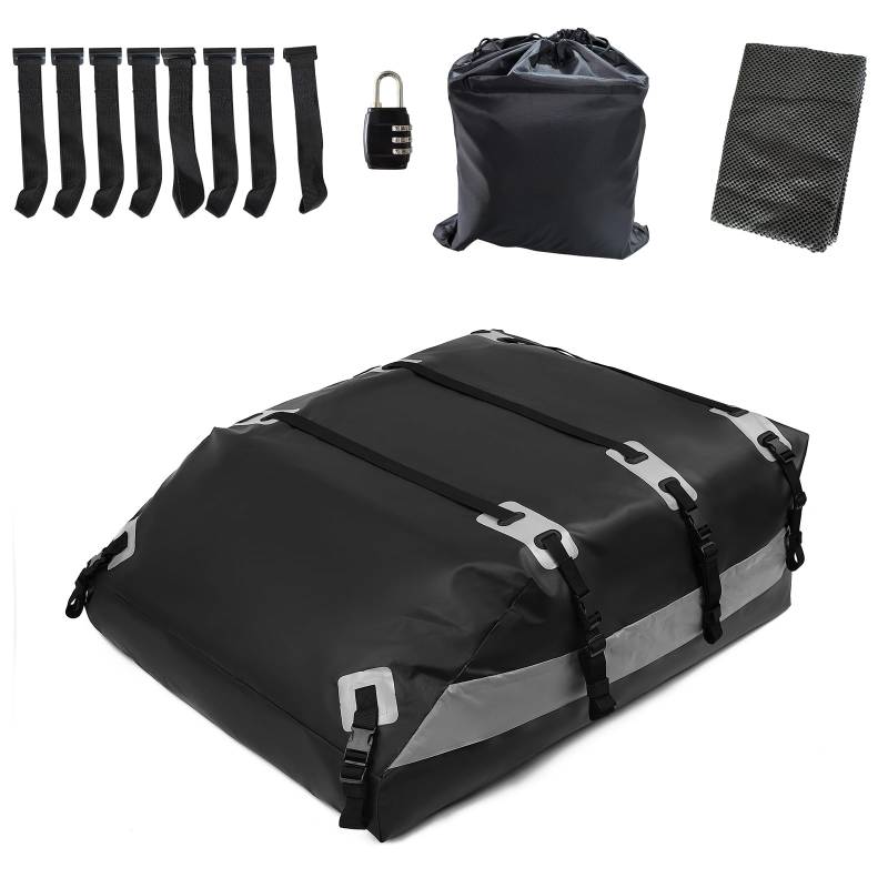 FANXIN Autodachtasche, Dachgepäckträger 21 Kubikfuß, wasserdichter Auto-Topper Gepäckträger mit/ohne Gepäckträger, inklusive Anti-Rutsch-Matte, 8 verstärkte Gurte, 8 Türhaken, Gepäckschloss, von FANXIN