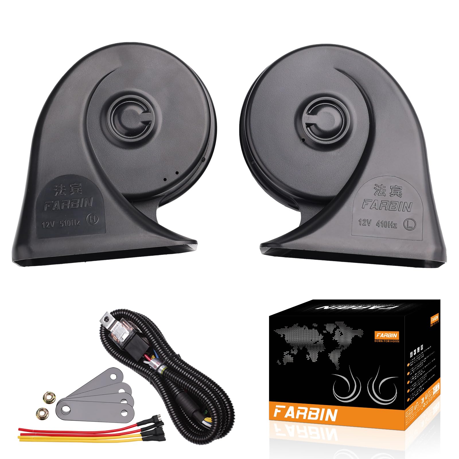 FARBIN Auto Horn Kit mit Relais Drahtbaum Wasserdichte Auto Horn 12v Super Laute Zug Horn für LKW Auto Elektrische Schnecke Horn LKW Horn Universal für Auto Motorrad LKW Boot von FARBIN