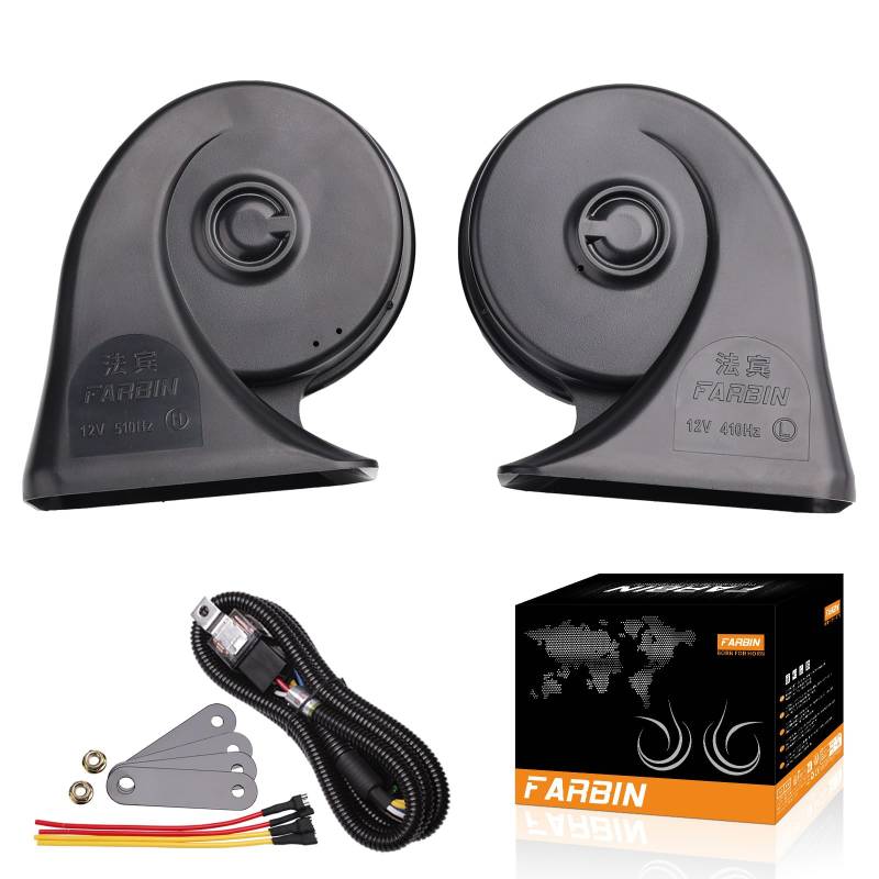 FARBIN Auto Horn Kit mit Relais Drahtbaum Wasserdichte Auto Horn 12v Super Laute Zug Horn für LKW Auto Elektrische Schnecke Horn LKW Horn Universal für Auto Motorrad LKW Boot von FARBIN