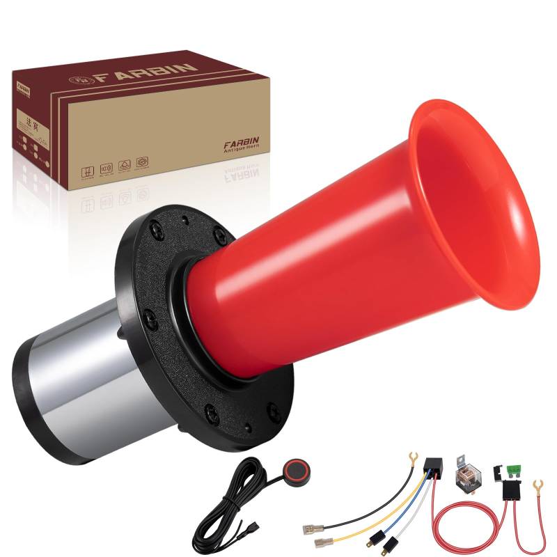 FARBIN Retro Hupe Antik Signalhorn Ahooga Hupe für Auto LKW alte Oldtimer Hupe Old Style Car Horn 12V 130db Klassisch Vintage Metall Rot Hupe mit Knopf von FARBIN