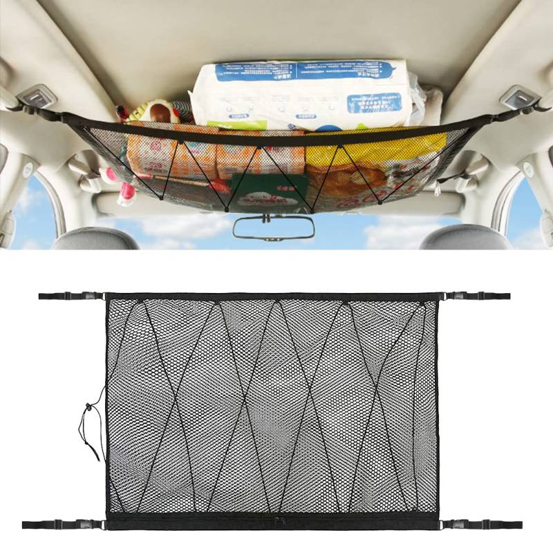 Auto Gepäcknetz Aufbewahrung, Autodach Gepäcknetz Decke,Mit Double Mesh Und Reißverschluss,Zwei-Wege-Reißverschluss, Gepäcknetz Für Autos Mit 4 Armlehnen Auf Dem Dach (90 x 65) von FARYODI