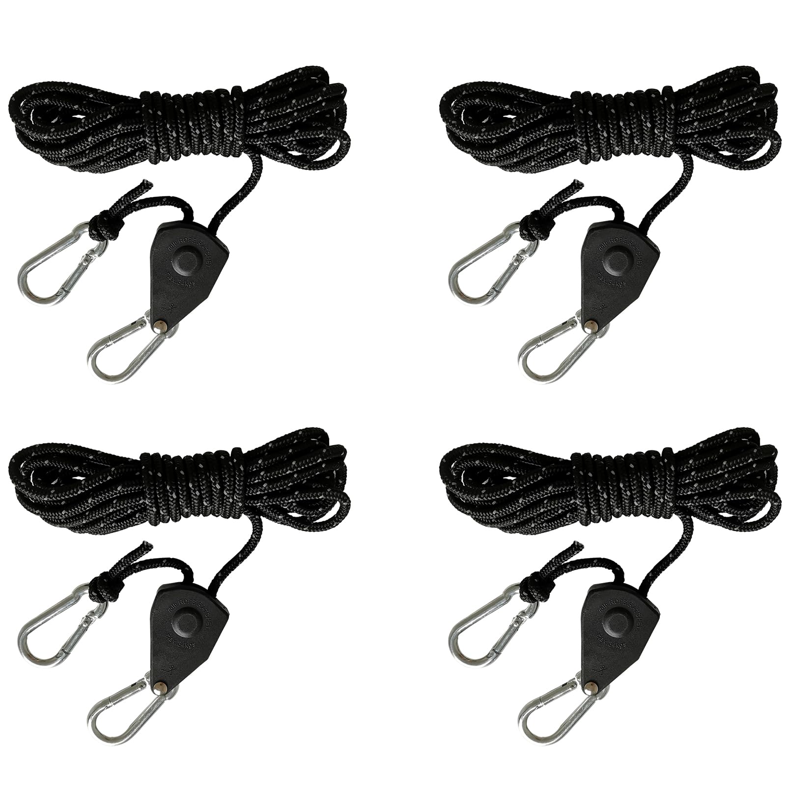 Seilspanner Set - 4 Stück Seilratsche und Seilaufhänger - 2M Seilzug System, 1/8 Zoll Verstellbare Ratschenseil Hänger für Zimmerpflanzen, Lichter und Ventilatoren, Schwarz von FARYODI