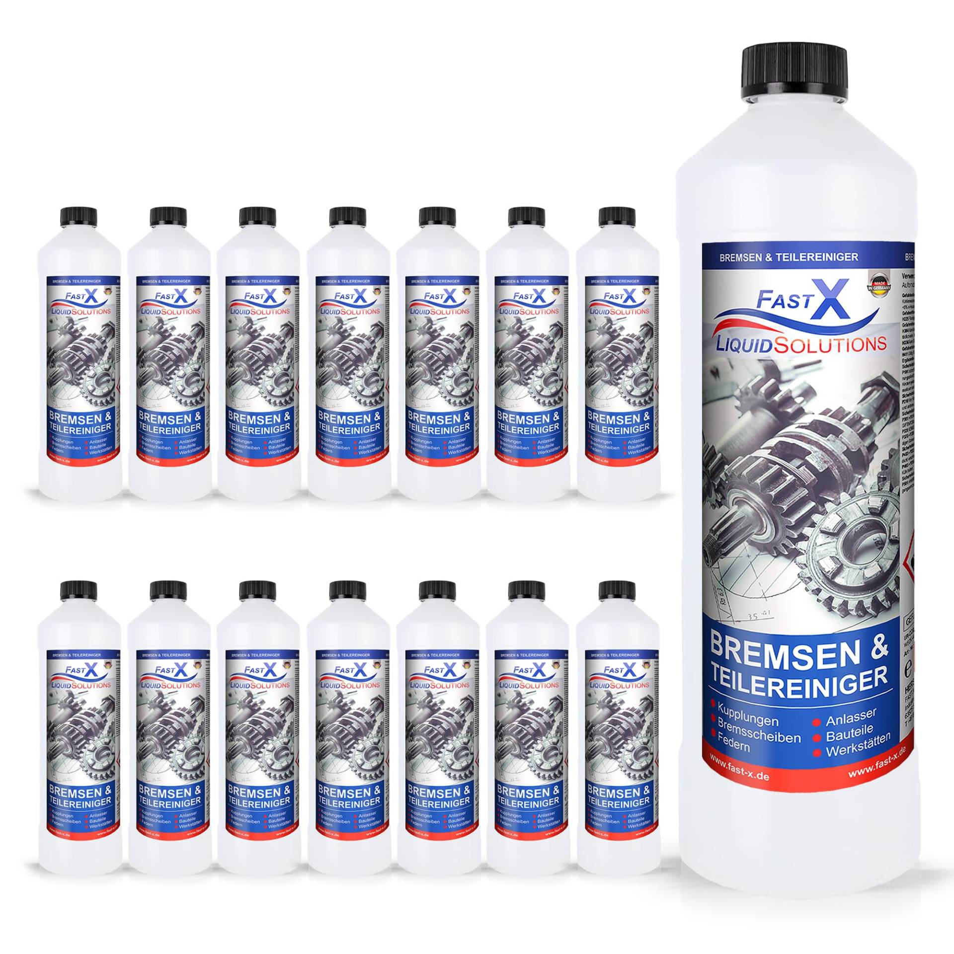 FASTX LIQUIDSOLUTIONS FAST X Bremsenreiniger 15x1 Liter – Werkstattreiniger Frei von Aceton, Schnelle & Effektive Reinigung, Schonend & Rückstandsfrei mit Sehr Kurzer Verdunstungszeit (15x1 Liter) von FASTX LIQUIDSOLUTIONS