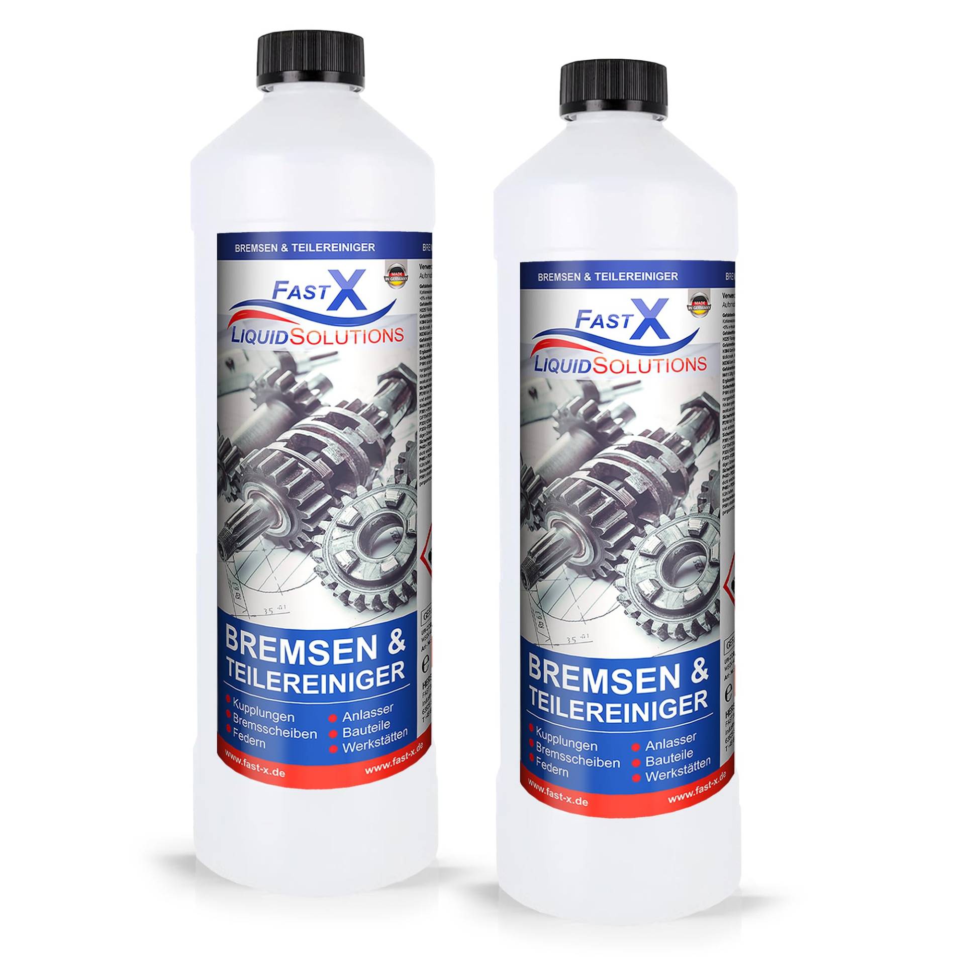 FASTX LIQUIDSOLUTIONS Fast X Bremsenreiniger 2x1 Liter – Werkstattreiniger Frei von Aceton, Schnelle & Effektive Reinigung, Schonend & Rückstandsfrei mit Sehr Kurzer Verdunstungszeit (2x1 Liter) von FASTX LIQUIDSOLUTIONS