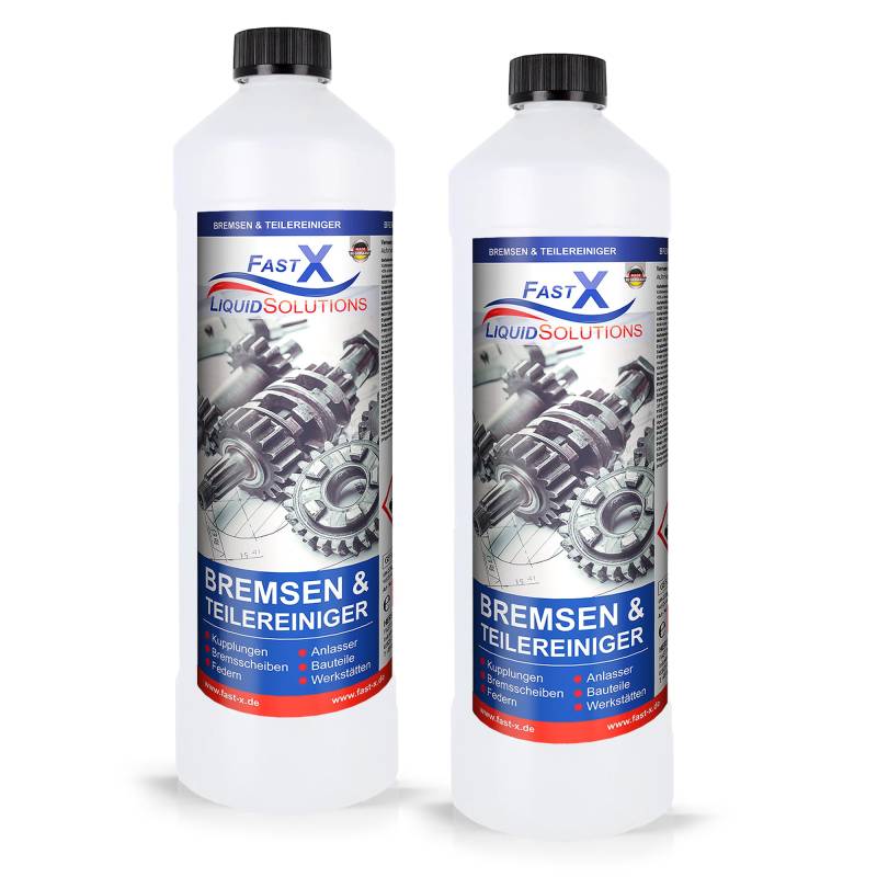 FASTX LIQUIDSOLUTIONS Fast X Bremsenreiniger 2x1 Liter – Werkstattreiniger Frei von Aceton, Schnelle & Effektive Reinigung, Schonend & Rückstandsfrei mit Sehr Kurzer Verdunstungszeit (2x1 Liter) von FASTX LIQUIDSOLUTIONS