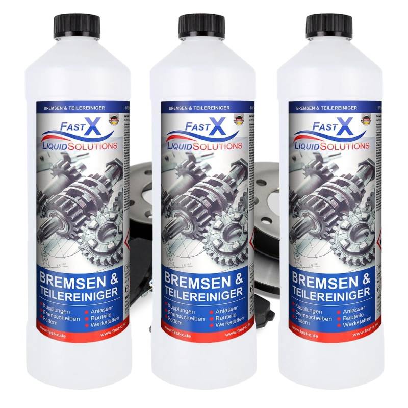 FASTX LIQUIDSOLUTIONS Fast X Bremsenreiniger 3x1 Liter – Werkstattreiniger Frei von Aceton, Schnelle & Effektive Reinigung, Schonend & Rückstandsfrei mit Sehr Kurzer Verdunstungszeit (3x1 Liter) von FASTX LIQUIDSOLUTIONS