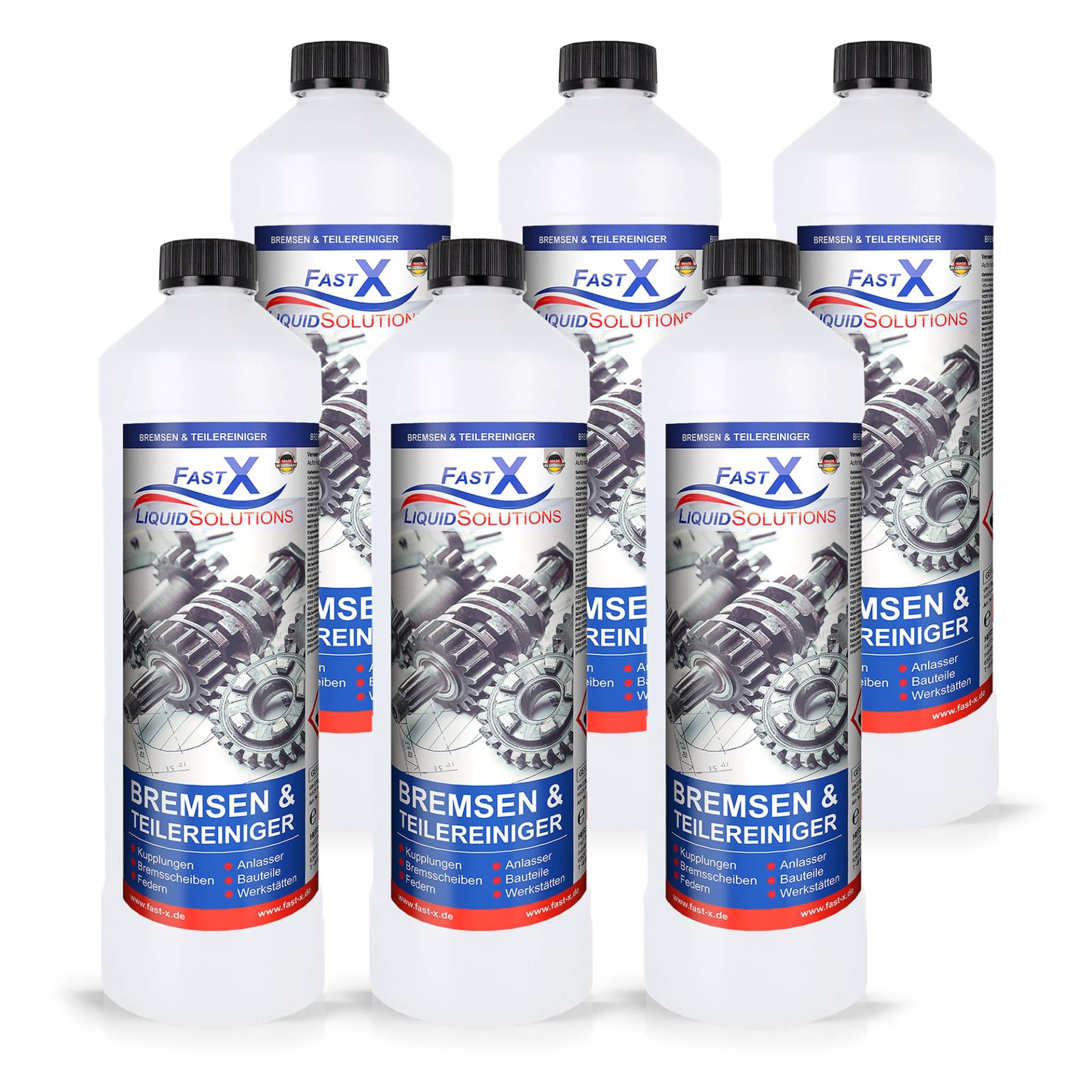 FASTX LIQUIDSOLUTIONS Fast X Bremsenreiniger 6x1 Liter – Werkstattreiniger Frei von Aceton, Schnelle & Effektive Reinigung, Schonend & Rückstandsfrei mit Sehr Kurzer Verdunstungszeit (6x1 Liter) von FASTX LIQUIDSOLUTIONS