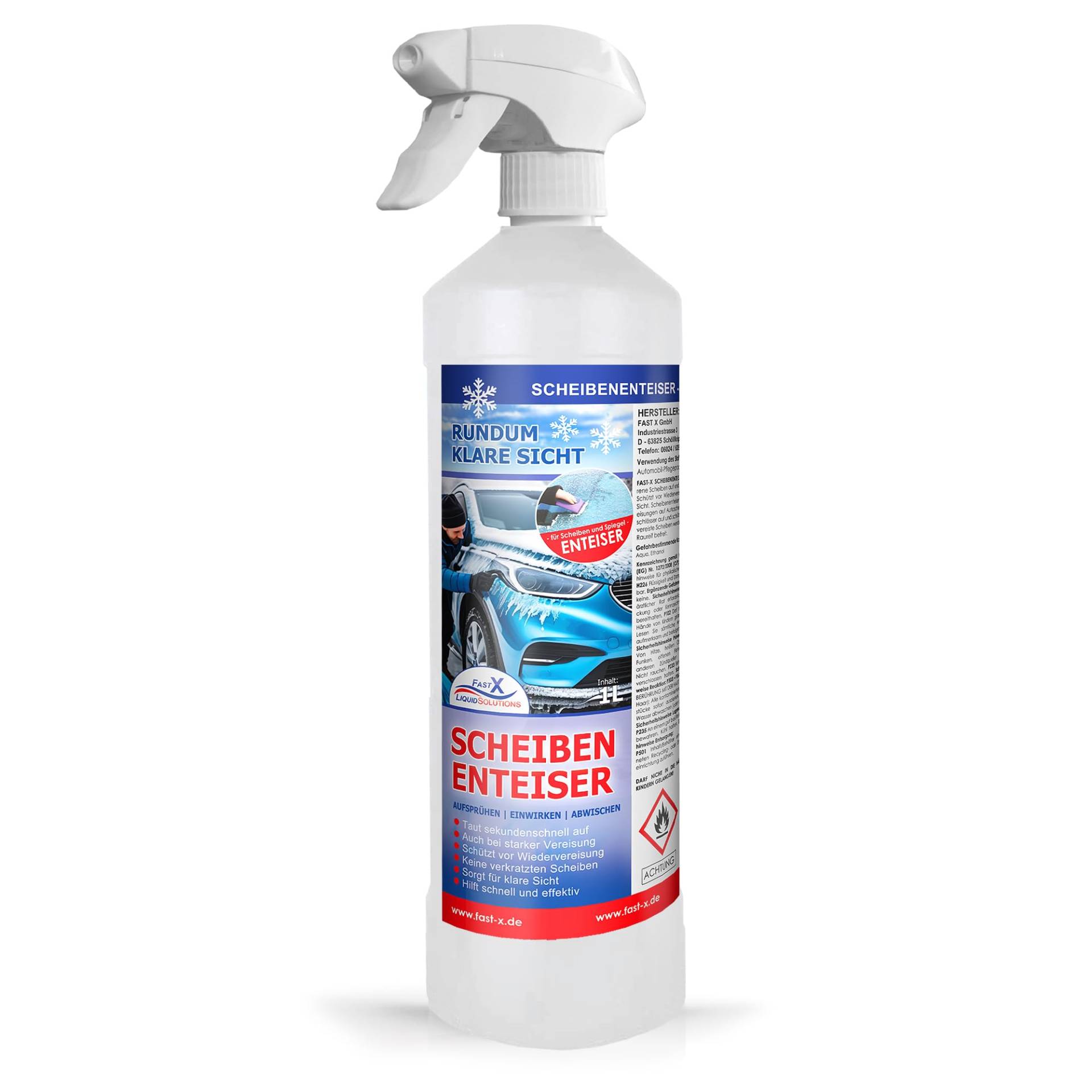 FASTX LIQUIDSOLUTIONS Fast X Hochleistungs-Scheibenenteiser – Schneller Enteiser für Klare Sicht und Sicherheit in der Winterzeit (1 Liter Spray) von FASTX LIQUIDSOLUTIONS