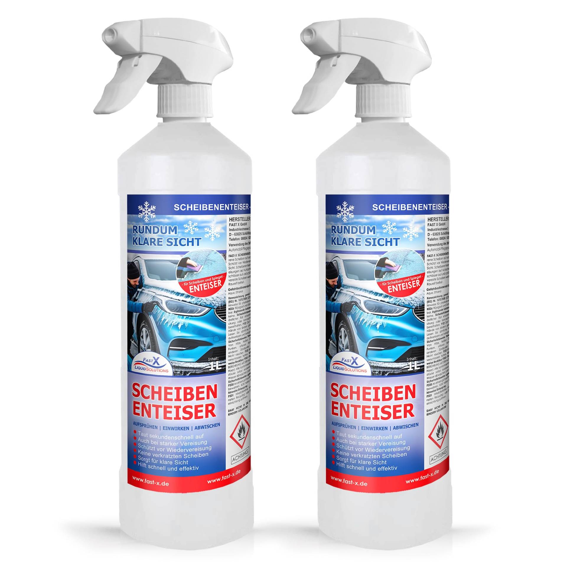 FASTX LIQUIDSOLUTIONS Fast X Hochleistungs-Scheibenenteiser – Schneller Enteiser für Klare Sicht und Sicherheit in der Winterzeit (2x1 Liter Spray) von FASTX LIQUIDSOLUTIONS