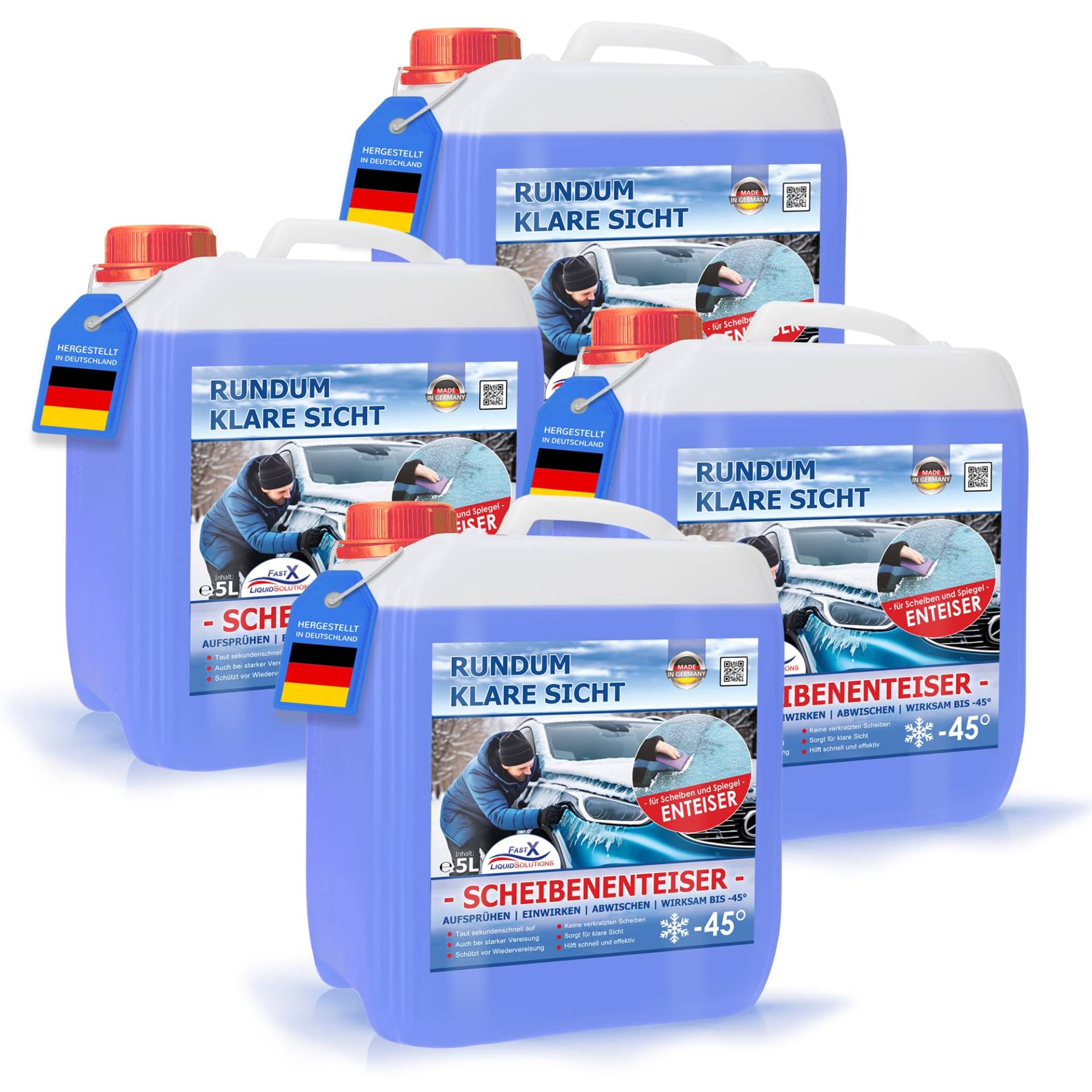 FASTX LIQUIDSOLUTIONS Fast X Hochleistungs-Scheibenenteiser – Schneller Enteiser für Klare Sicht und Sicherheit in der Winterzeit (4x5 Liter Kanister) von FASTX LIQUIDSOLUTIONS