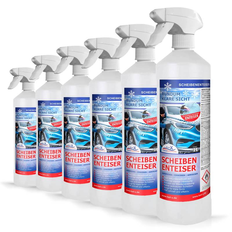 FASTX LIQUIDSOLUTIONS Fast X Hochleistungs-Scheibenenteiser – Schneller Enteiser für Klare Sicht und Sicherheit in der Winterzeit (6x1 Liter Spray) von FASTX LIQUIDSOLUTIONS