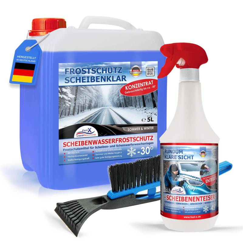 FASTX LIQUIDSOLUTIONS Fast X Winter-Set – Scheibenfrostschutz 5L + 1L Scheibenenteiser Spray + Eiskratzer von FASTX LIQUIDSOLUTIONS