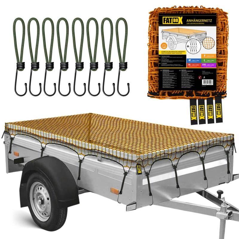 FATBOX Anhängernetz - DEHNBAR & ROBUST - Ladegutsicherung für Anhänger 1x2m bis 2x3m - UV-beständig - 4mm Kordel - Maschenweite 4cm (M - 2,50 x 1,50 m) von FATBOX