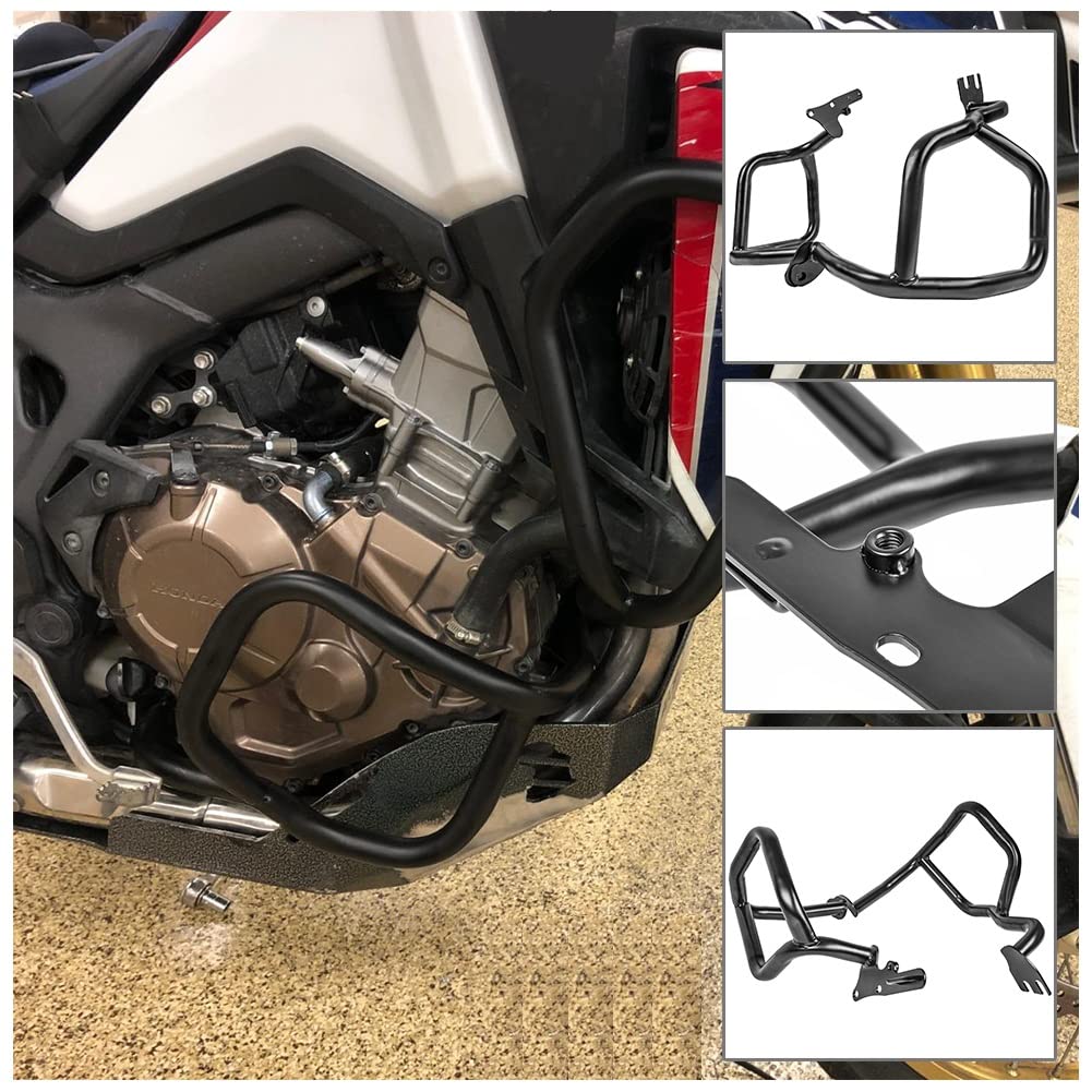 FATExpress Motorrad Schwarzer Stahl Unterer Motorschutz Crash Bar Seitenstoßstangenschutz für 2016 2017 2018 2019 CRF 1000 L CRF1000L Africa Twin 16-19 von FATExpress