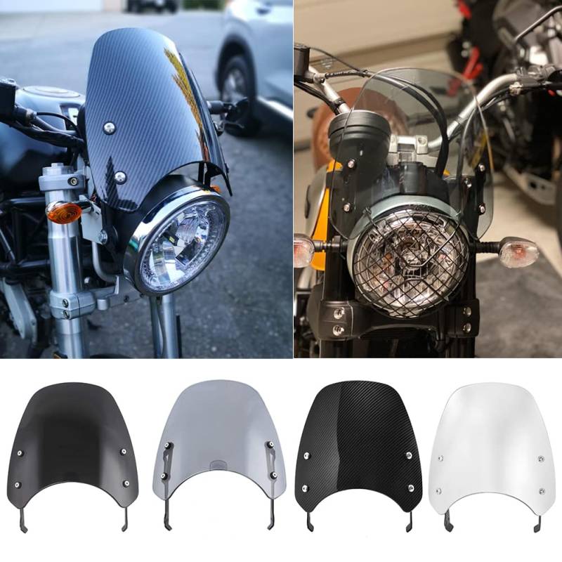 Motorrad Flyscreen Windschutzscheibe Luftstrom Windabweiser für Scrambler 400 800 803 Street Classic Icon Mach Sixty2 Full Throttle Desert Sled 2015 2016 2017 2018 2019 2020 (Carbon-Look) von FATExpress