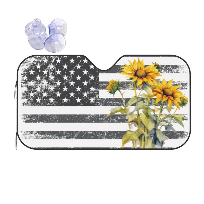 Vintage Sonnenblume Amerikanische Flagge Windschutzscheibe Sonnenschutz für Auto SUV LKW Auto Frontscheibe Sonnenschutz Visier Abdeckung Medium von FATTTYCY