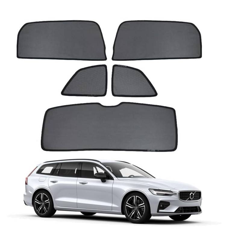 FAXIULAN Sonnenschutz für Seitenscheiben Auto Magnetisch Vorhang für Volvo V60 II 2019-2023 UV Schutz Fenster Sonnenblende Zubehör für Baby Kinder Haustiere Schwarz,5pcs von FAXIULAN