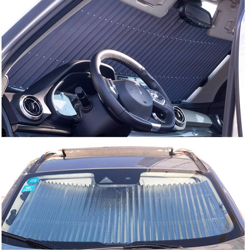 FBARTL Versenkbare Auto Windschutzscheibe, kompatibel mit Personenkraftwagen, Visor Shutter Typ Fenster Sonnenschutz Rollos Windschutzscheibe Sun Shades Anti UV Sonnenblenden von FBARTL