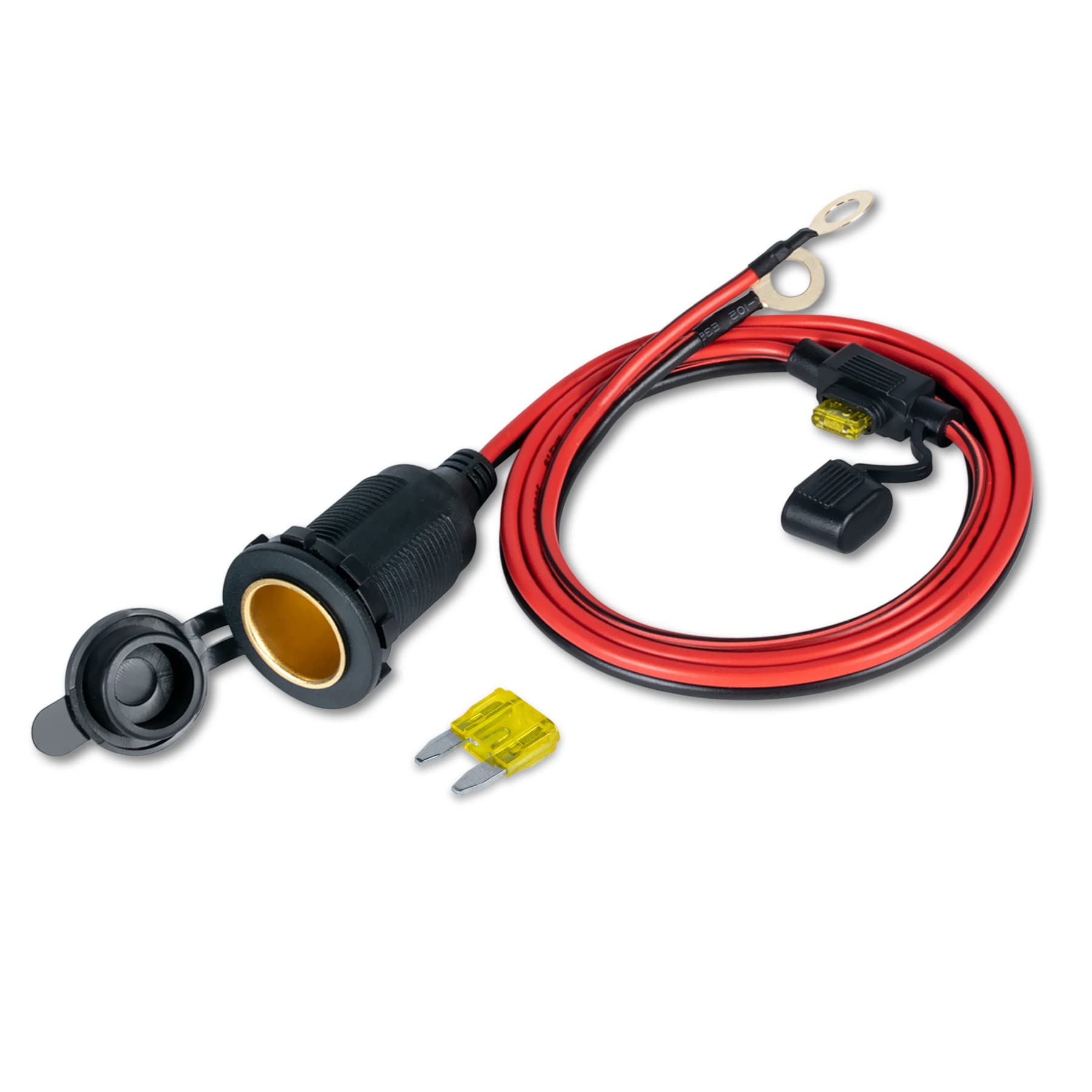 FBBULES 12V/24V Auto Steckdose, Zigarettenanzünder Buchse Wasserdicht Kfz Steckdose mit 2 Stück 20A Sicherung und 1M 14AWG Verlängerungskabel für Auto Motorrad Marine Wohnmobil Boot von FBBULES