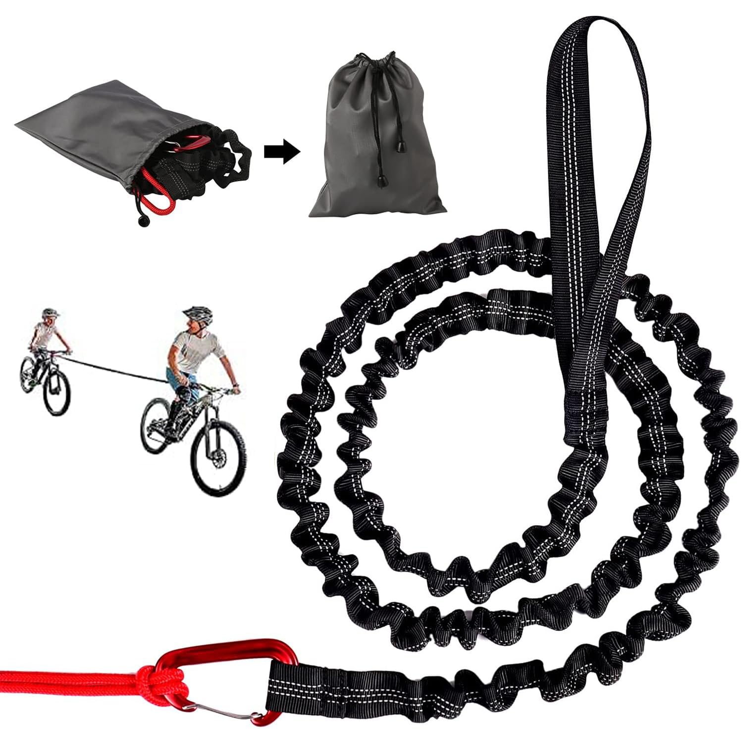 Kinder Fahrrad Abschleppseil, 3 Meter Fahrrad-Abschleppgurt Elastisch, Tragfähigkeit 500 lb, Fahrrad Bungee Abschleppseil, Elastisch Recovery Tow Strap für Kinder Fahrrad Oder Mountainbike (Schwarz) von FBDSUFH