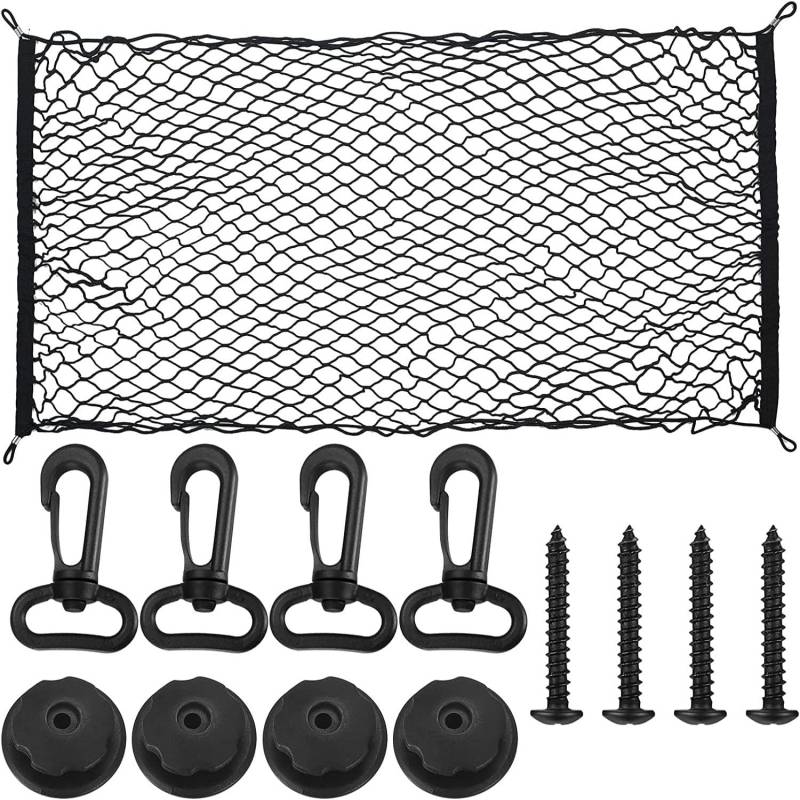Kofferraum Gepäcknetz Auto, Dehnbar Kofferraum Netz, Universal Kofferraumnetz, Super Elastisch Kofferraum Netz, Universales Auto Gepäcknetz, mit 4 Haken für Meisten Arten von Fahrzeugen (Schwarz) von FBDSUFH