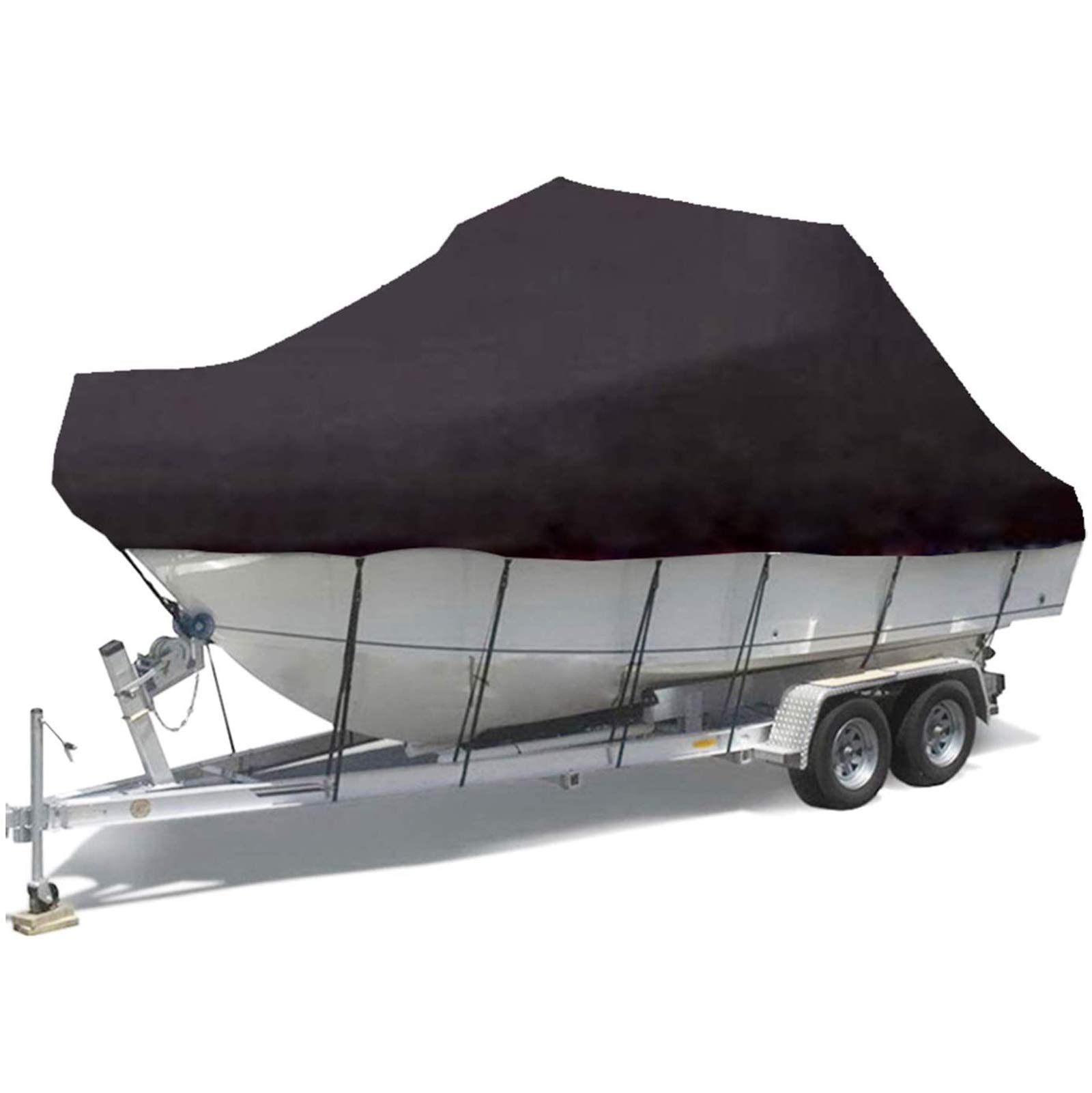 25-27FT Bootsabdeckung, Heavy Duty Bootsplane 210D Wasserdicht und Reißfest Oxford-Stoff Bootspersenning für V-Rumpf Ruderboot Angelboot,Schwarz,25~27FT(948 * 570cm) von FBKPHSS