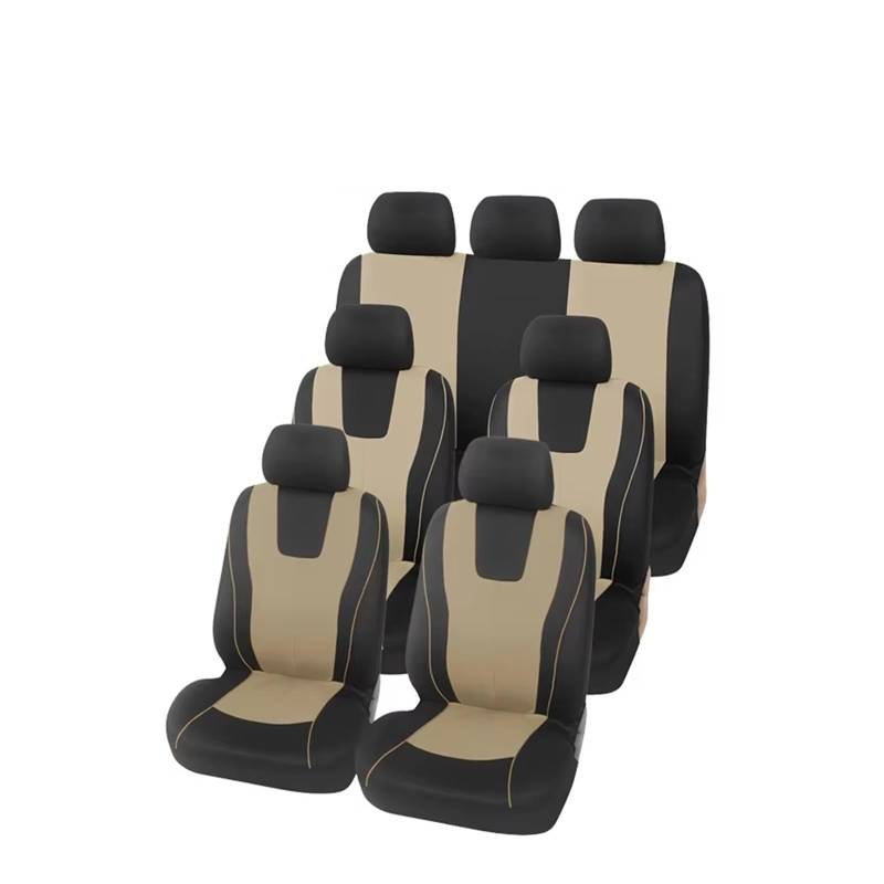 FCAPCBMUKW Sitzbezug Auto Atmungsaktive Und Verschleißfeste Autositzbezüge, Kompatibles Innenzubehör Für Autos Mit 1/2/5/7 Sitzplätzen Autositzbezug(7 Seats-Beige) von FCAPCBMUKW