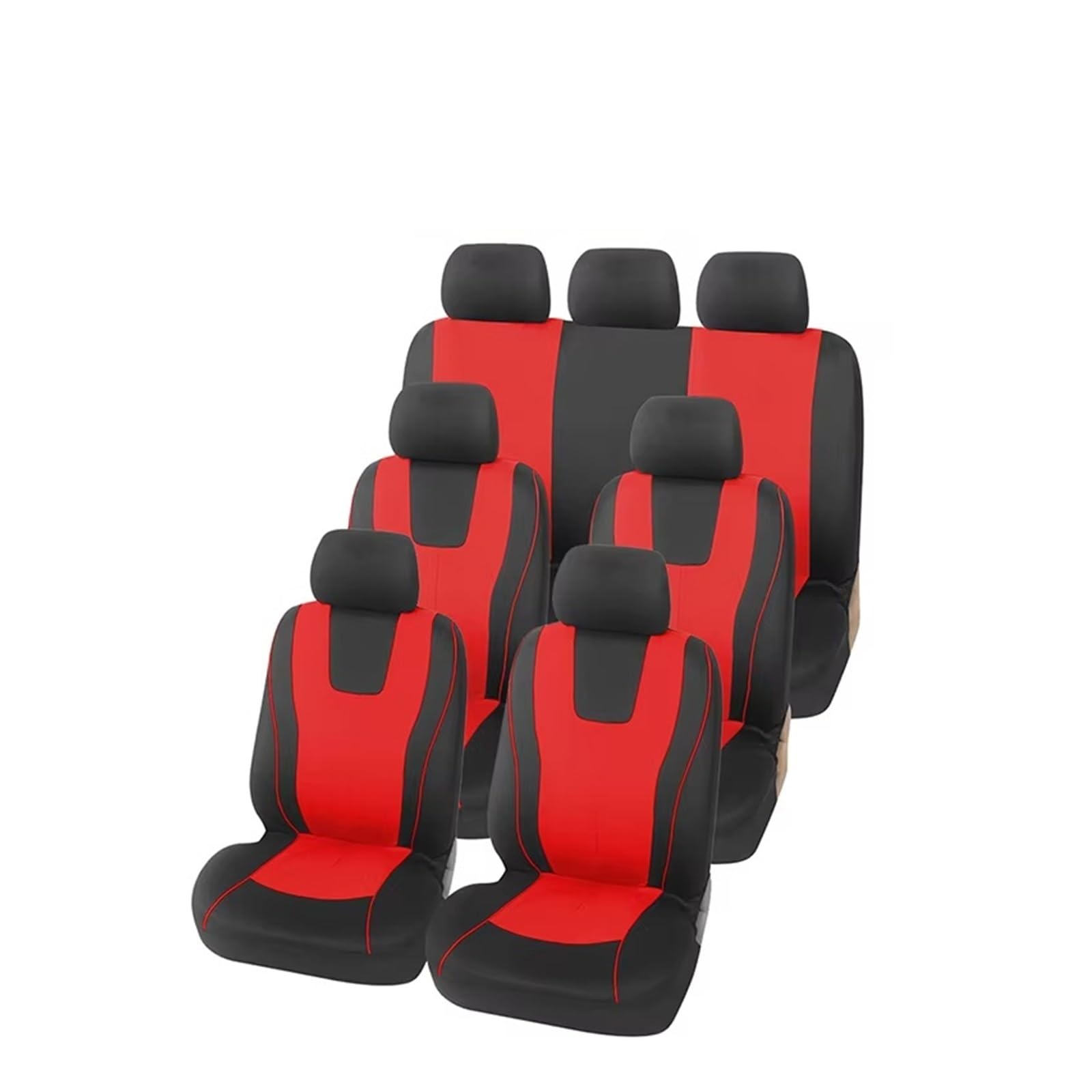 FCAPCBMUKW Sitzbezug Auto Atmungsaktive Und Verschleißfeste Autositzbezüge, Kompatibles Innenzubehör Für Autos Mit 1/2/5/7 Sitzplätzen Autositzbezug(7 Seats-Red) von FCAPCBMUKW