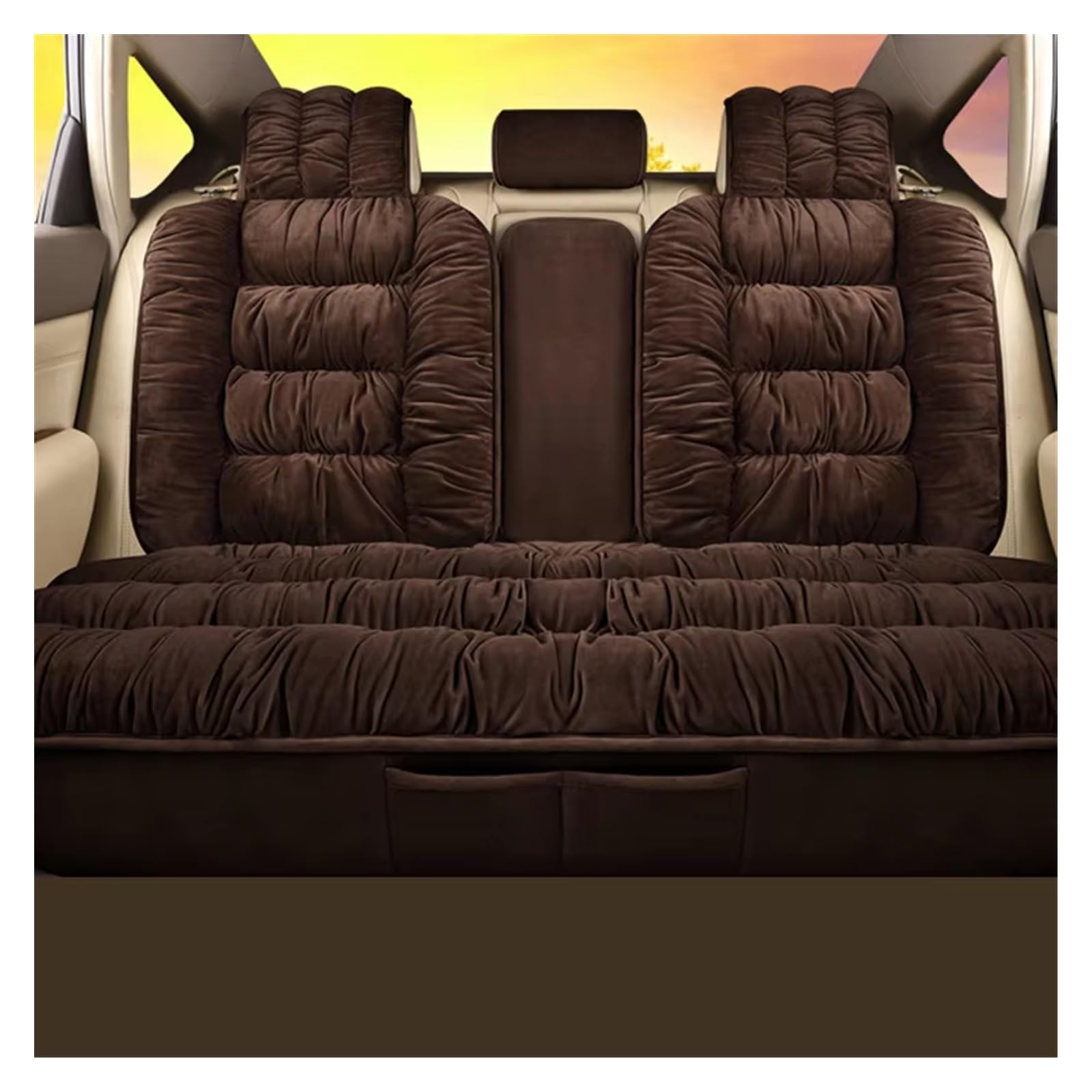 FCAPCBMUKW Sitzbezug Auto Weiche Plüsch-Autositzbezüge, Warmes Sitzkissen, Hautfreundlicher Autositz-Schutzbezug, Passend Für Die Meisten Fahrzeuge Autositzbezug(Rear Seat Brown) von FCAPCBMUKW