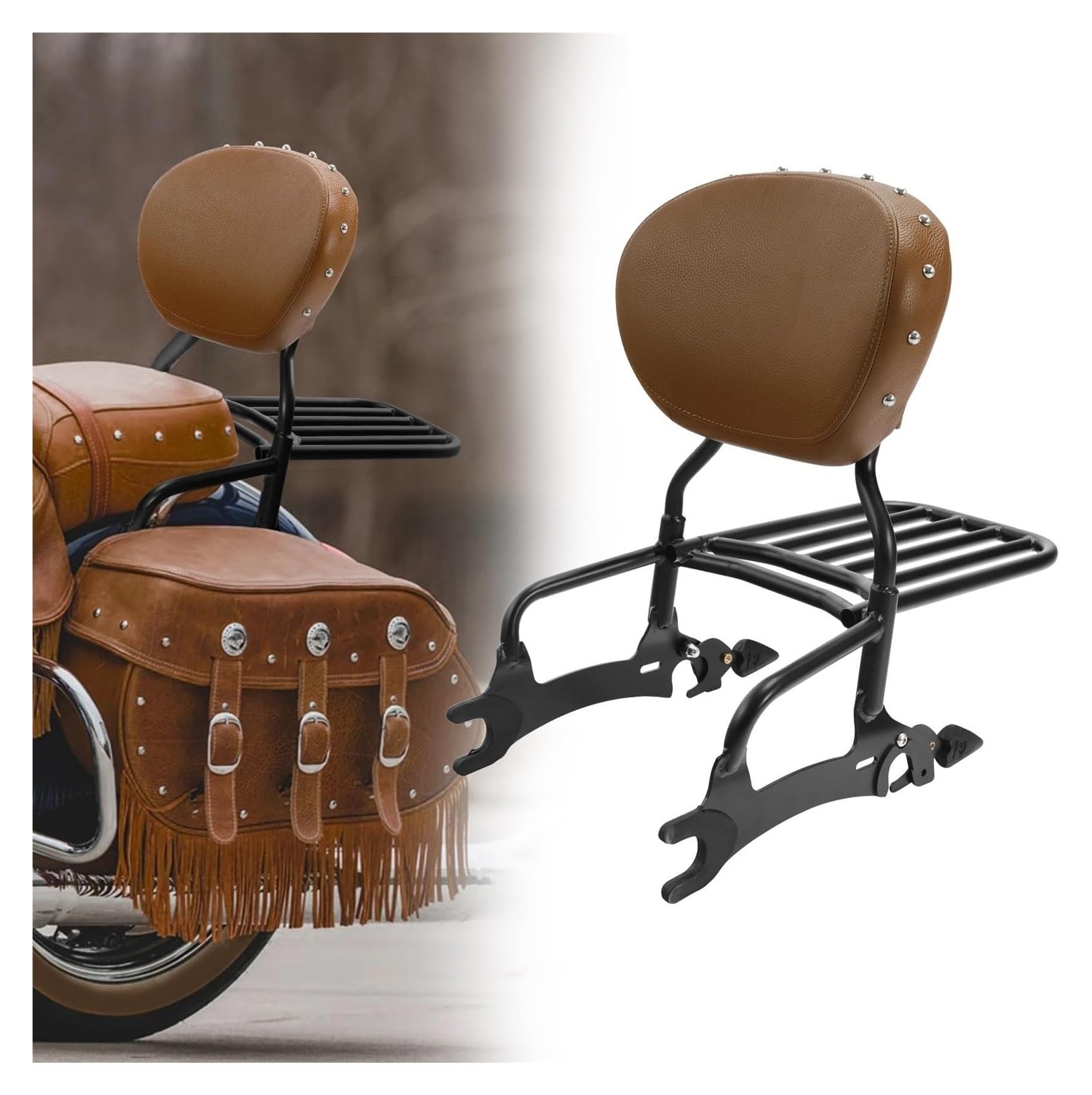 Motorrad Solositz Hintere Gepäck Unterstützung Für I&ndian Chief Vintage 2019 Motorrad Sissy Bar Gepäckträger Rückenlehne Zubehör Dekoration(Brown-Black) von FCEFBGBHJ