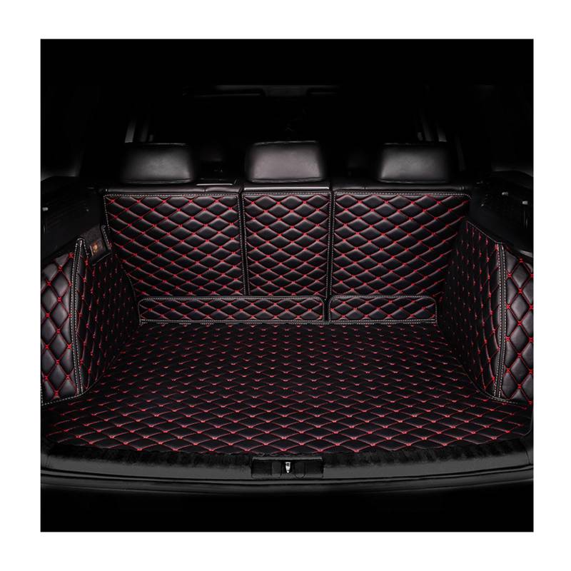 Kofferraum Schutzmatte für Audi Q7 4L (7-seat) 2005-2015, Vollständig Einkreisung Kratzfest rutschfest Auto Leder Kofferraummatte Zubehör,Black-Red von FCNNYBF