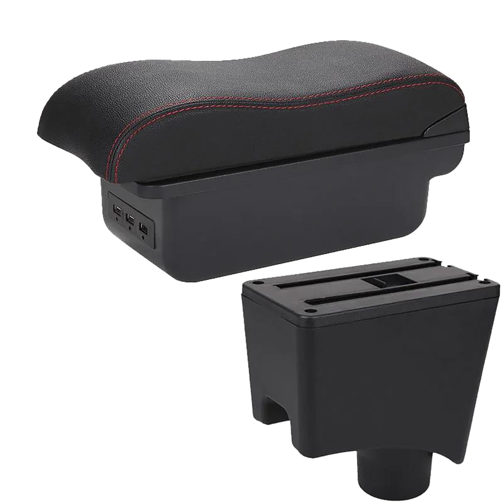 Für Dacia Für Renault Für Sandero Für Logan 2 Armlehne Box Für Nissan Almera G15 Auto Armlehne Für Lada LARGUS Gebogene Oberfläche Auto Lagerung Box Mit 3 USB(Black red) von FCVDUBZN