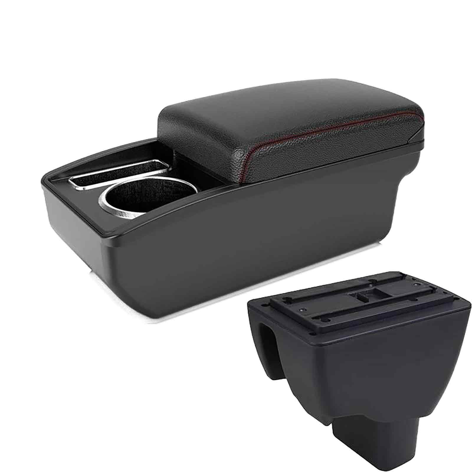 Für Hyundai Xcent Armlehne Mittelkonsole Box Auto Modifikation Teile Ellenbogen Rest Lagerung Box Doppel Schicht Stauraum Auto Teile Mit USB(A1 Black red NO USB) von FCVDUBZN