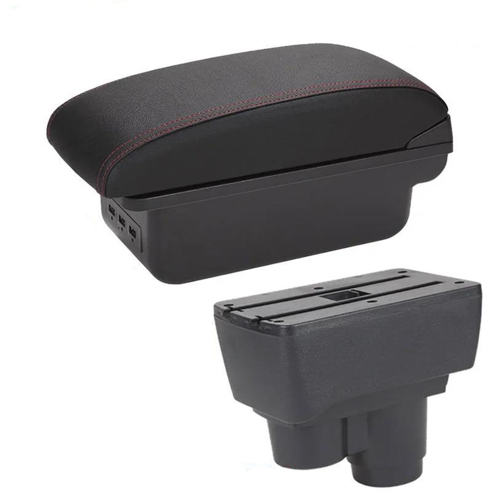 Für Renault Duster Für Dacia Duster 2019-2022 Center Console Storage Box Dekoration Zubehör Leder.(B1 Black red 3USB) von FCVDUBZN