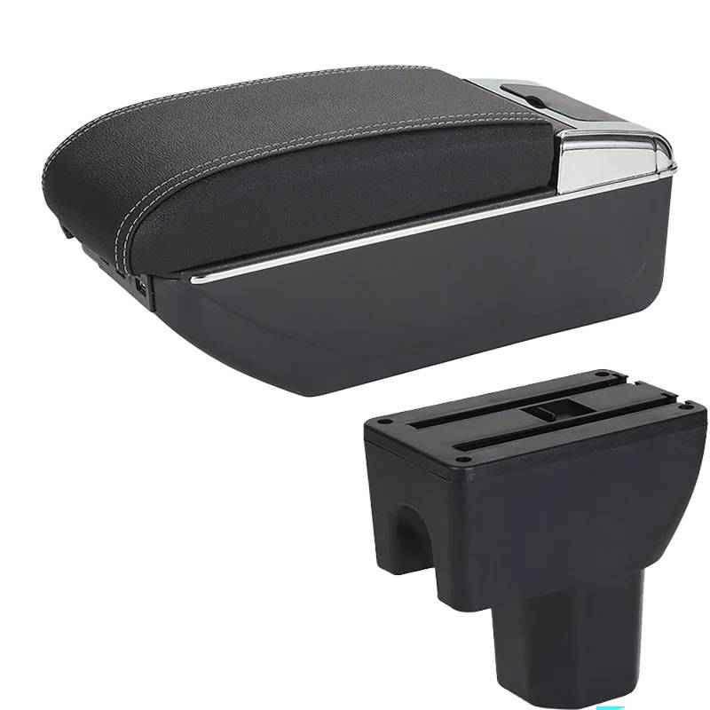 Für Suzuki Splash Armlehnenbox Auto Aufbewahrungsbox Arm Autozubehör Innendetails Nachrüstteile PU-Leder Einfache Installation Mit 7 USB(Black white) von FCVDUBZN