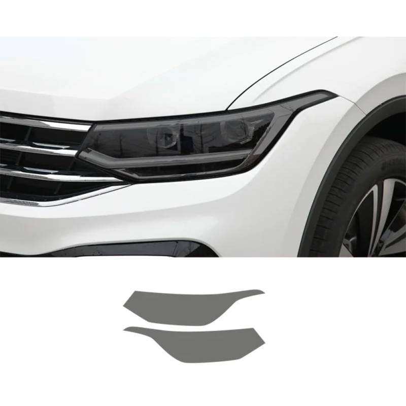 2 Stück Autoscheinwerfer Schutzfolie Frontlicht Transparent Rauchschwarz TPU Aufkleber, Für VW, Für Tiguan, Für Facelift 2020 2021 von FCYADDQ