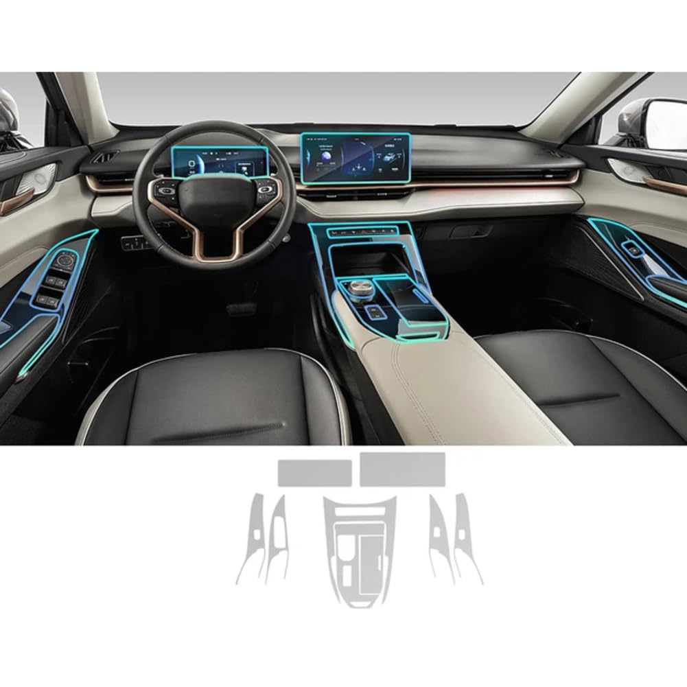 Auto Mittelkonsole Navigation Armaturenbrett Getriebe Tür Fenster Panel Innenaufkleber, Für Haval H6 2021-2024 TPU Transparentfolie LHD von FCYADDQ