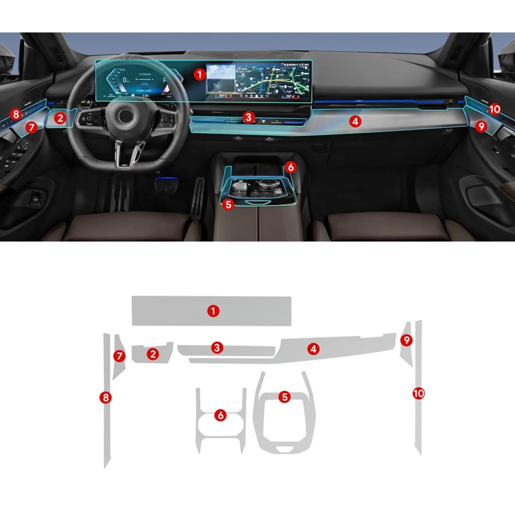 Für BMW 5 Series i5 G60 2024 TPU-Bildschirm Auto Anti-Kratzer-Refit-Set Innenraum PPF Mittelkonsole Klare Schutzfolie von FCYADDQ