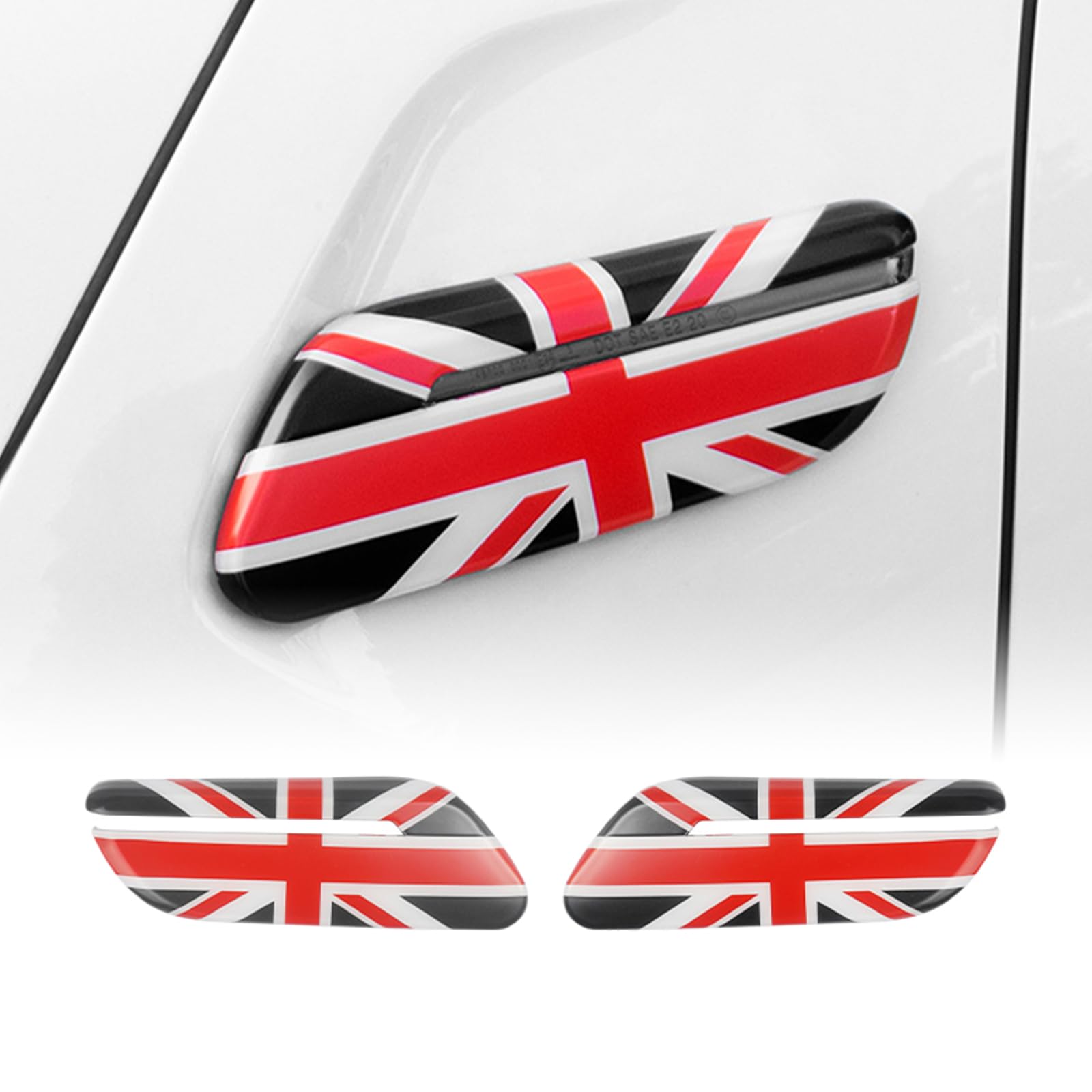 FDAIUN ABS Seitenblinker Autoblinker Dekoratives Gehäuse Kfz-Zubehör für BMW Mini Cooper F55 Hardtop F56 Schrägheck F57 Cabrio 2020 2021 2022 2023 2 Stück Schwarz Rot Union Jack von FDAIUN