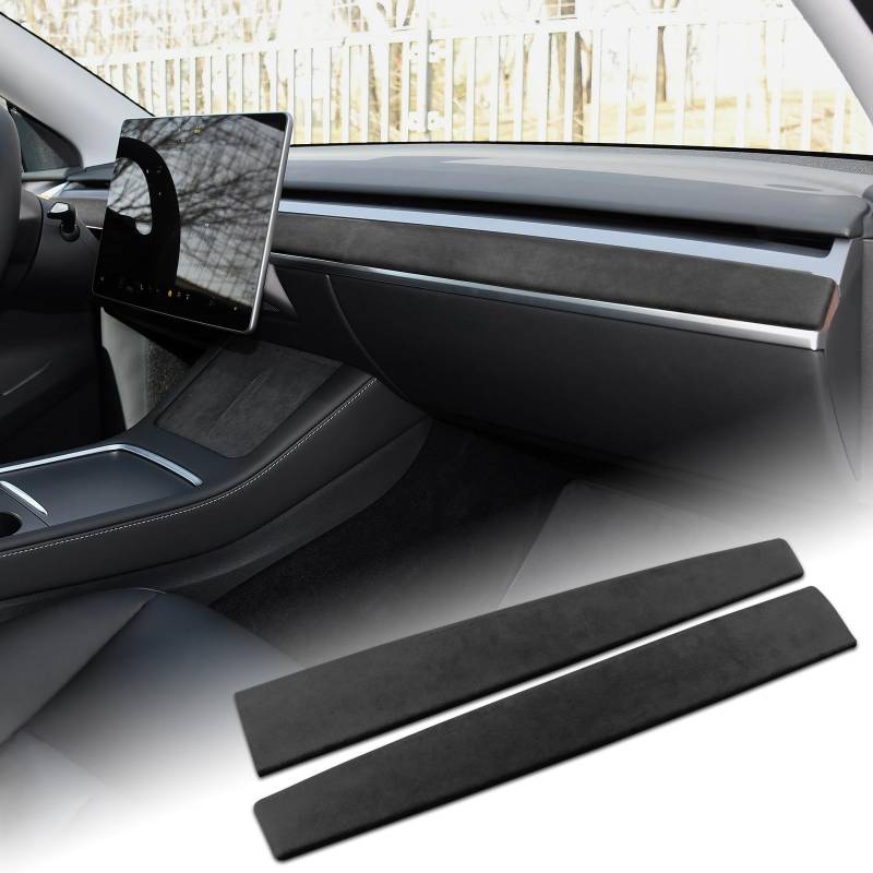 FDAIUN Für Tesla Model 3 Modell Y 2017 2018 2019 2020 2021 2022 Armaturenbrett-Abdeckung Alcantarn Dash Wrap Türverkleidung Dashboard Panel Cover Armaturenbrett Innendekoration Zubehör 2 Stück von FDAIUN