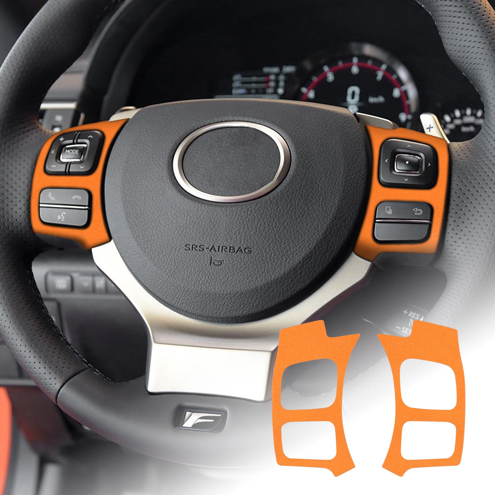 FDAIUN Auto Lenkradknopf-Rahmenverkleidung Cover Alcantarn Decal Aufkleber Kompatibel mit Lexus RC 2015-2022 Interieur Zubehör 2Stück (Orange) von FDAIUN