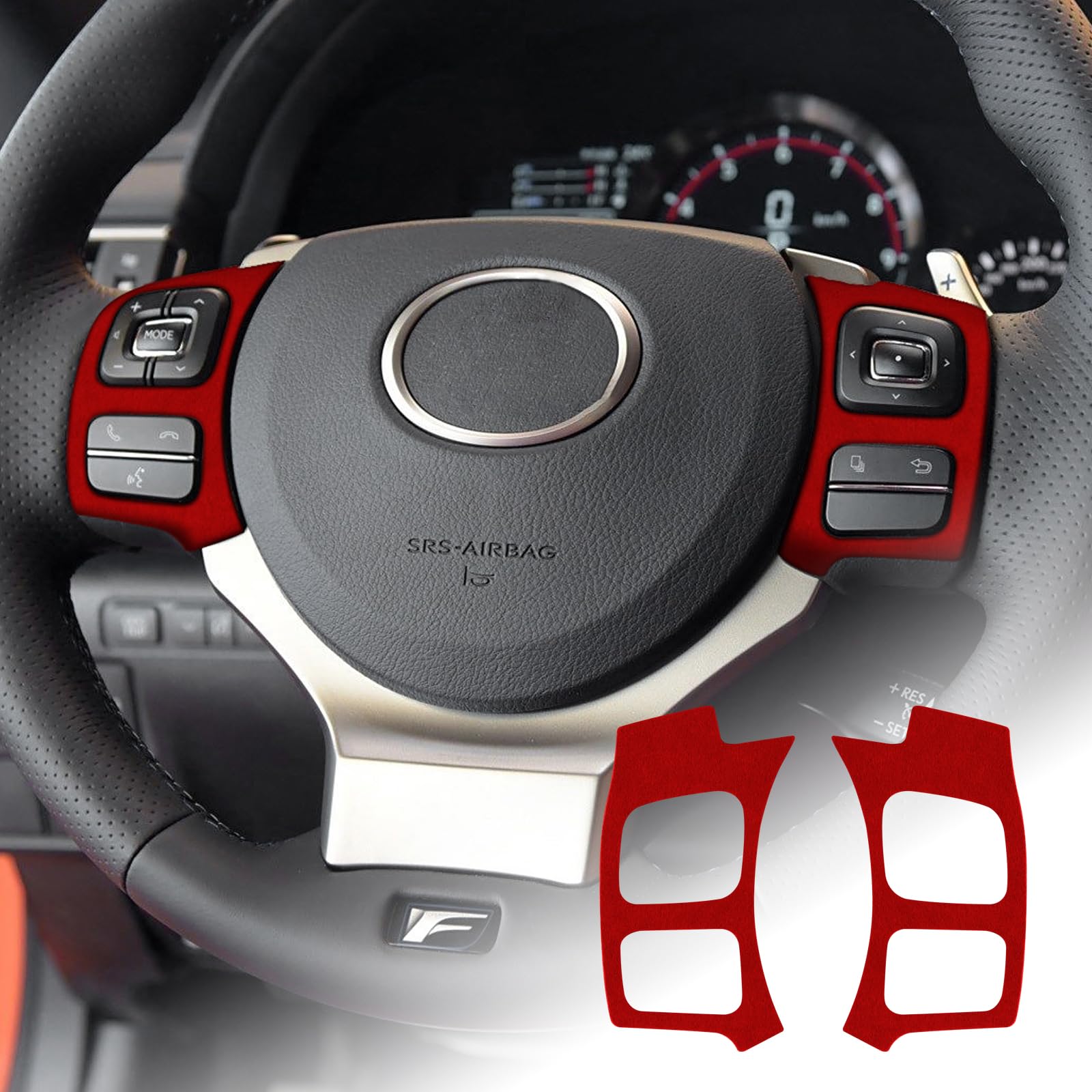 FDAIUN Auto Lenkradknopf-Rahmenverkleidung Cover Alcantarn Decal Aufkleber Kompatibel mit Lexus RC 2015-2022 Interieur Zubehör 2Stück (Rot) von FDAIUN