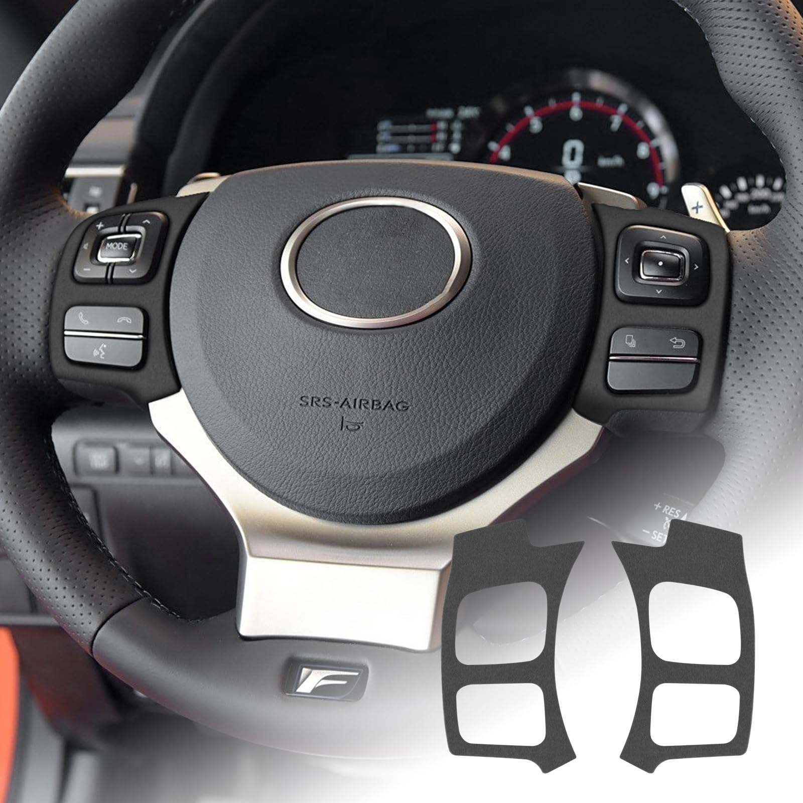 FDAIUN Auto Lenkradknopf-Rahmenverkleidung Cover Alcantarn Decal Aufkleber Kompatibel mit Lexus RC 2015-2022 Interieur Zubehör 2Stück (Schwarz) von FDAIUN