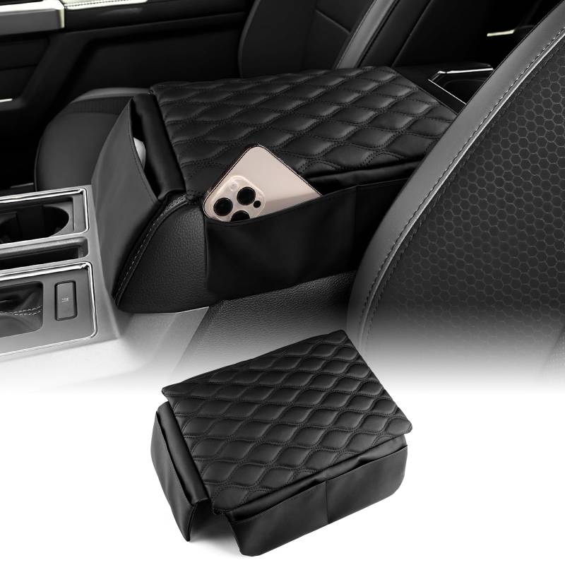 FDAIUN Auto Mitte Konsole Pad Schwarz PU Leder Auto Armlehne Pad niversal Mitte Konsole Armlehne Abdeckung für die meisten Fahrzeuge SUV LKW Auto Interieur Large von FDAIUN