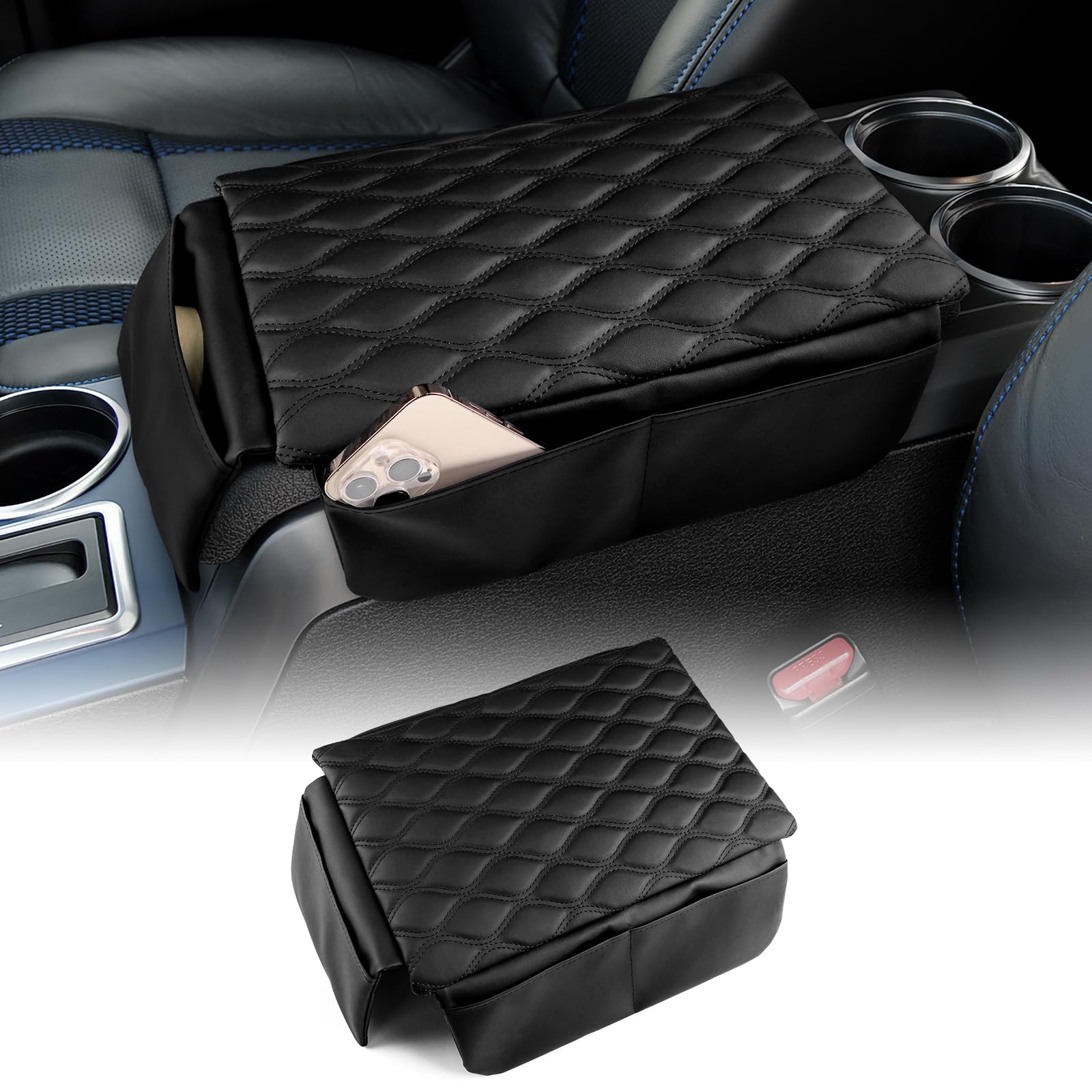 FDAIUN Auto Mitte Konsole Pad Schwarz PU Leder Auto Armlehne Pad niversal Mitte Konsole Armlehne Abdeckung für die meisten Fahrzeuge SUV LKW Auto Interieur Small von FDAIUN