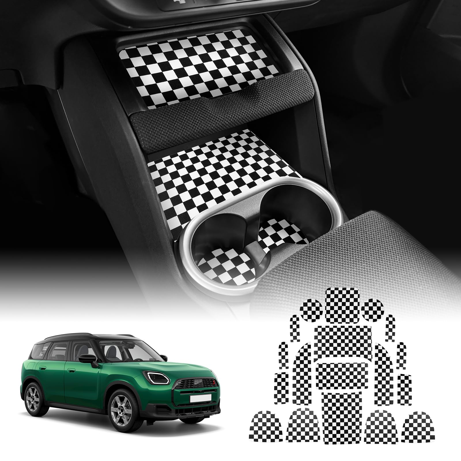 FDAIUN Auto Türnut Anti Rutsch Pad für Mini Cooper U25 Countryman 2024 2025 Wasserbecher Aufbewahrungsbox Anti-Rutsch-Matte U25 Leather Antirutschmatten Zubehör (Schwarz und Weiß) von FDAIUN