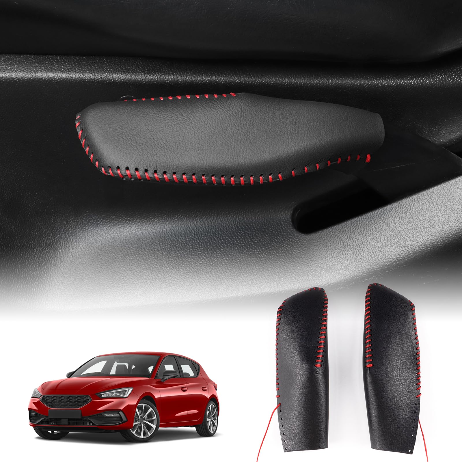 FDAIUN Autositz Anpassung Handgenähtes Leder Griffabdeckung Aufkleber Dekoration Compatible with Seat Leon 2005-2012 Zubehör 2Stück (Schwarze Rote Linie) von FDAIUN